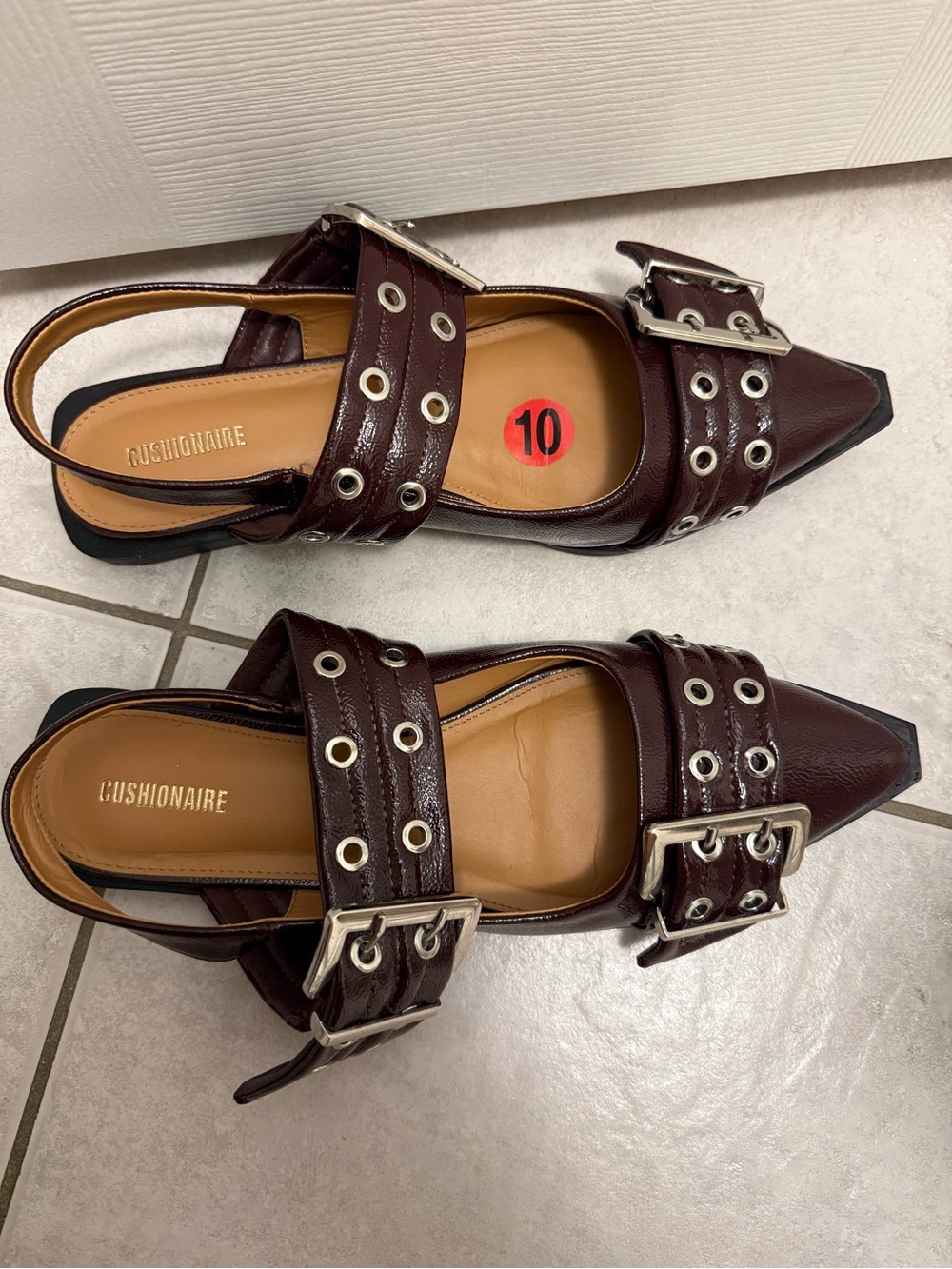 Cushionaire Women's Buckle Pointed Slingback Flats in Dark Brown